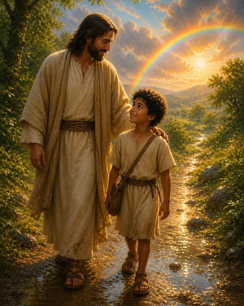 Lucas walking beside Jesus after the storm