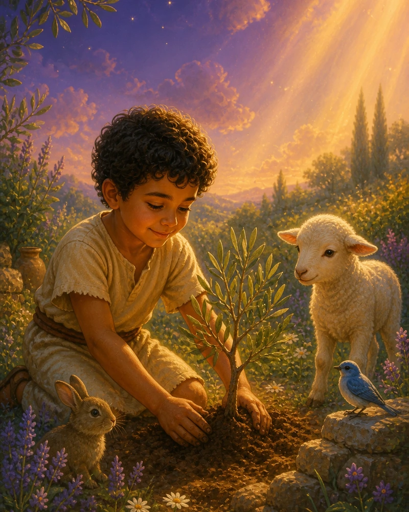 Lucas discovering purpose in a garden