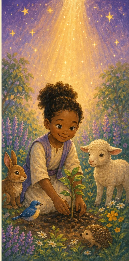 Child discovering gifts and purpose in a garden