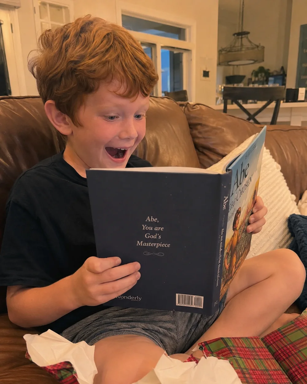 Abe reacting joyfully to his story