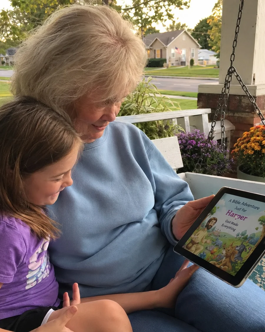 Jessica reading a personalized digital story with her child