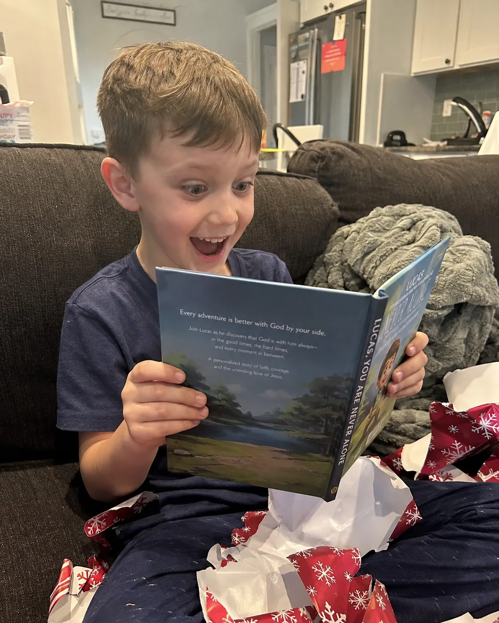 Lucas reacting to his personalized story