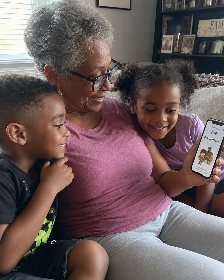 Ashley sharing a personalized digital story with her family